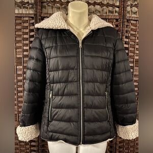 Women's Black Quilted Jacket with Sherpa Lining
